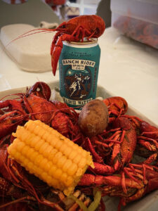 Ranch Rider seltzer pairs well with crawfish.