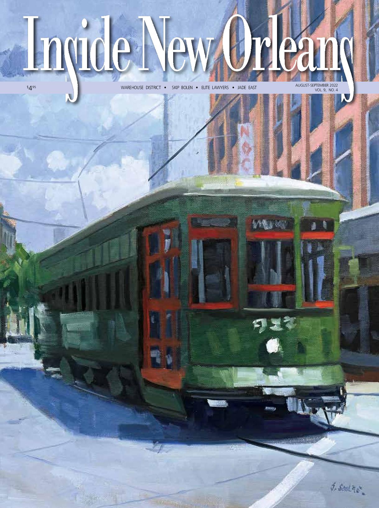 Aug-Sept Cover of Inside New Orleans Magazine with art by Jacques Soulas